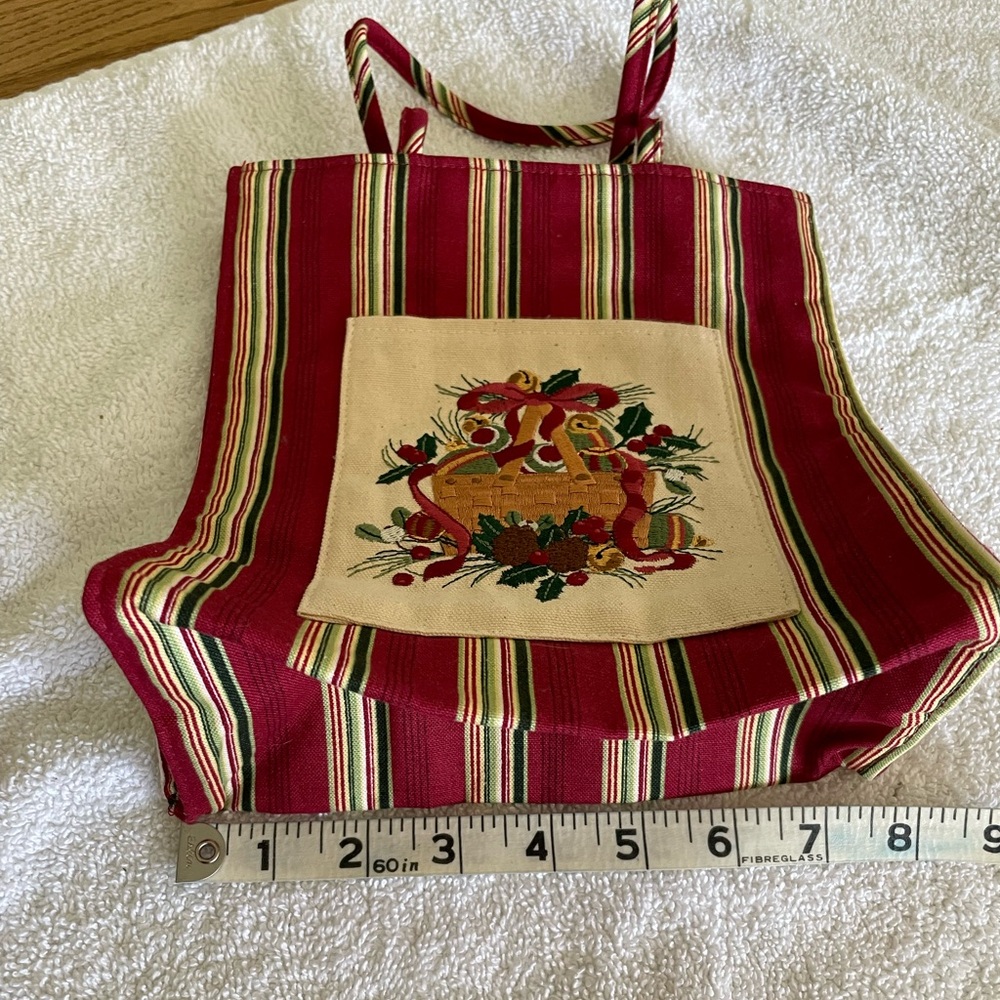 Longaberger Red Striped Holiday Tote with Gift Basket Motif